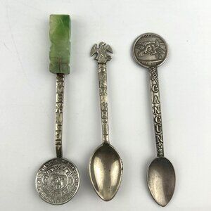 Mexico Souvenir 3 Spoons - Cancun, Eagle & Jade Tiki -  Marked Alpaca